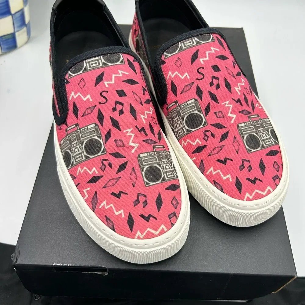 Women's Saint Laurent Venice, Radio print slip on sneakers size 38 made in Italy - Picture 2 of 11
